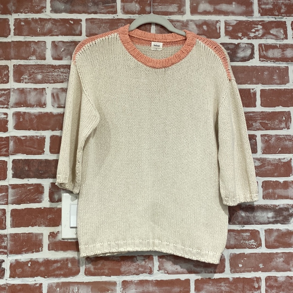 Babaa Cream and Coral Crew Neck Sweater
